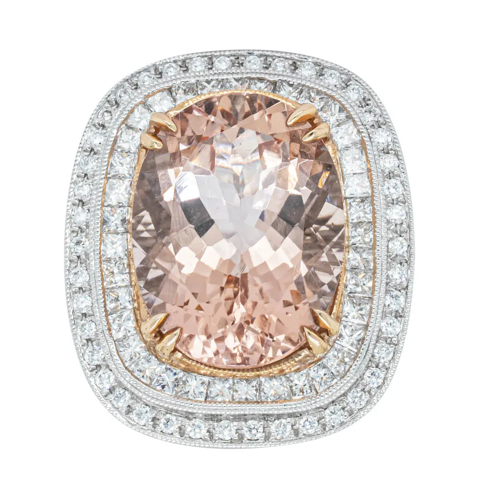 18ct White & Rose Gold 9.18ct Morganite & Diamond Halo Ring