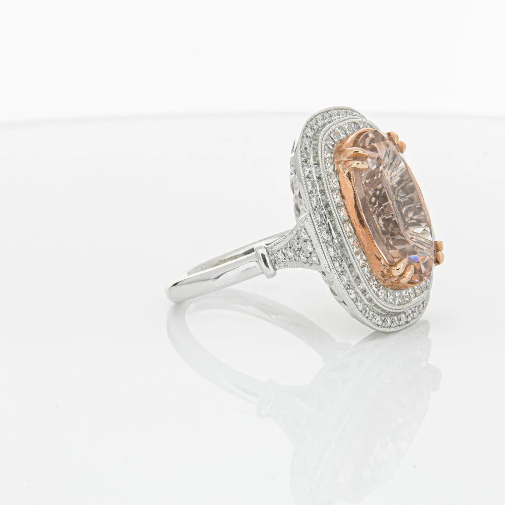 18ct White & Rose Gold 9.18ct Morganite & Diamond Halo Ring