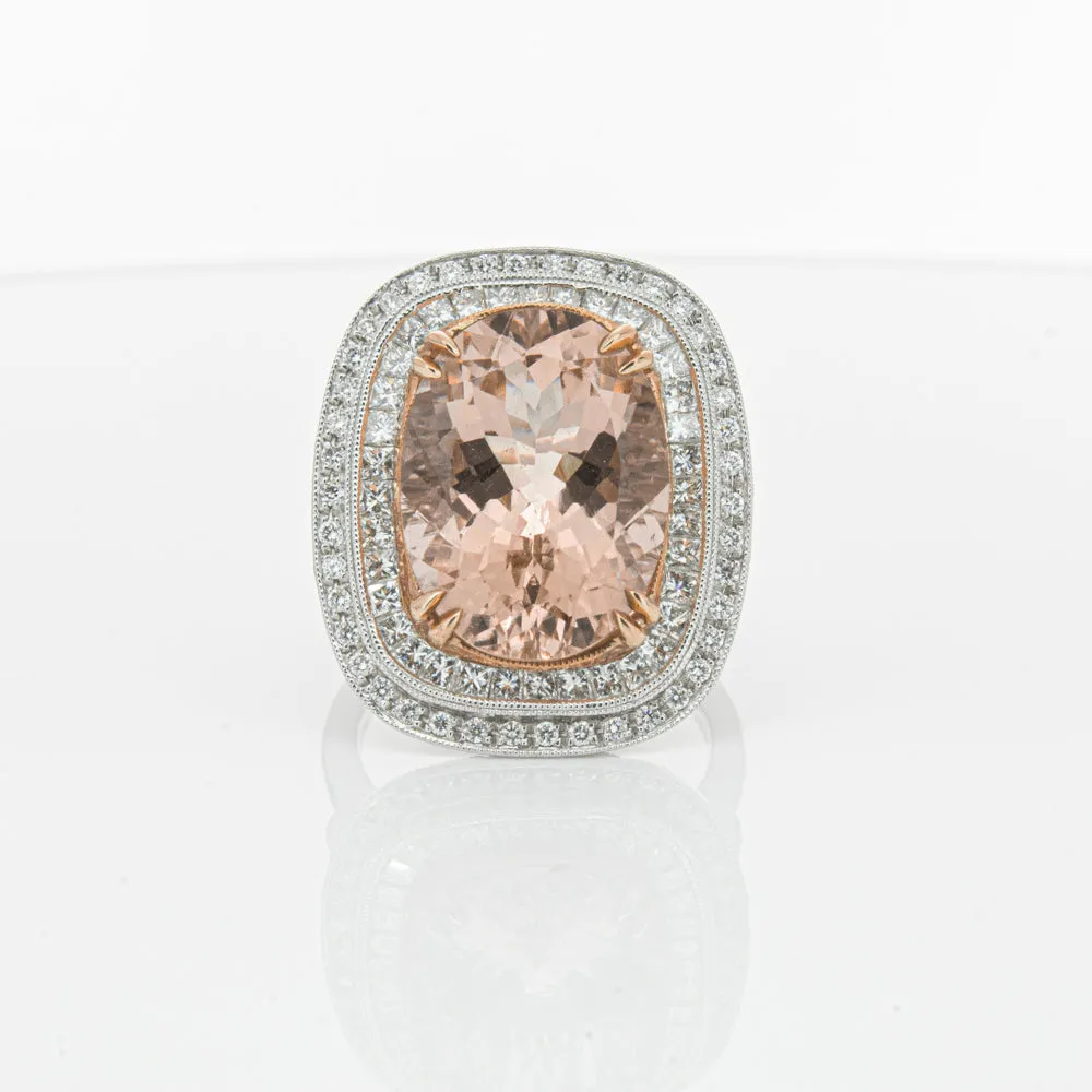 18ct White & Rose Gold 9.18ct Morganite & Diamond Halo Ring