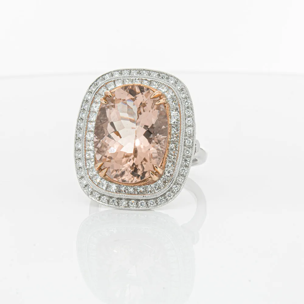 18ct White & Rose Gold 9.18ct Morganite & Diamond Halo Ring