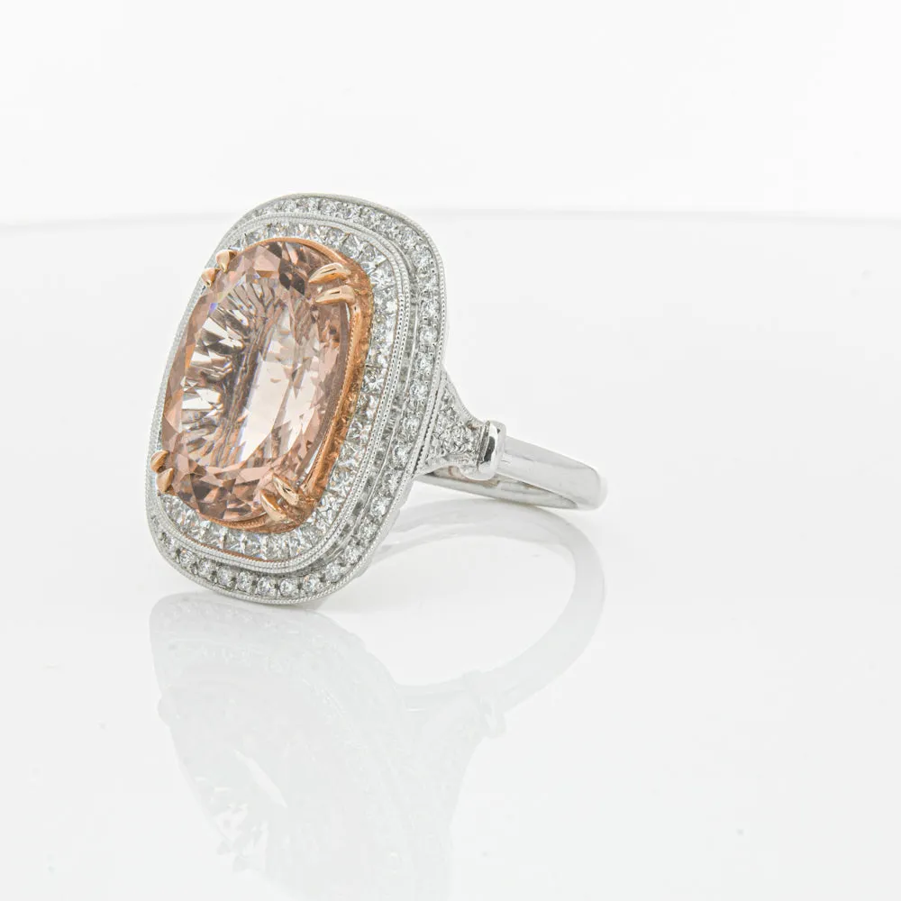 18ct White & Rose Gold 9.18ct Morganite & Diamond Halo Ring