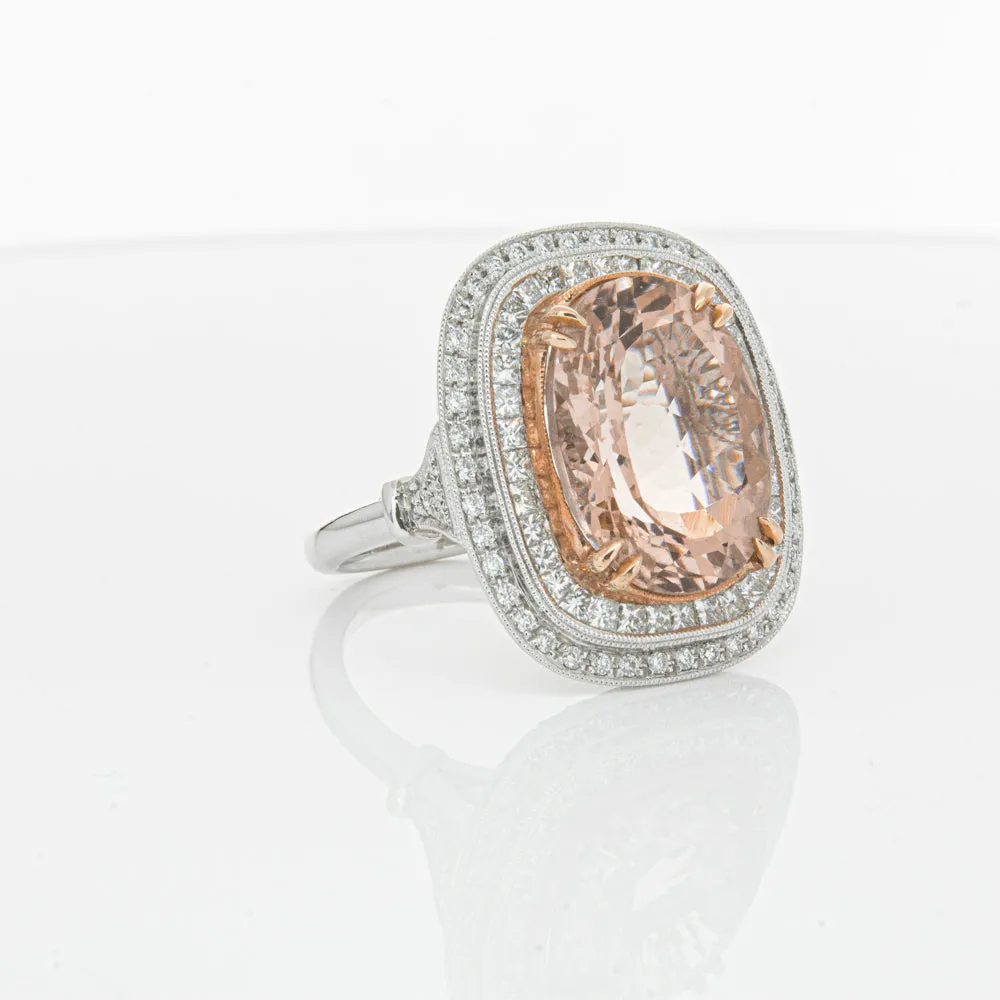 18ct White & Rose Gold 9.18ct Morganite & Diamond Halo Ring