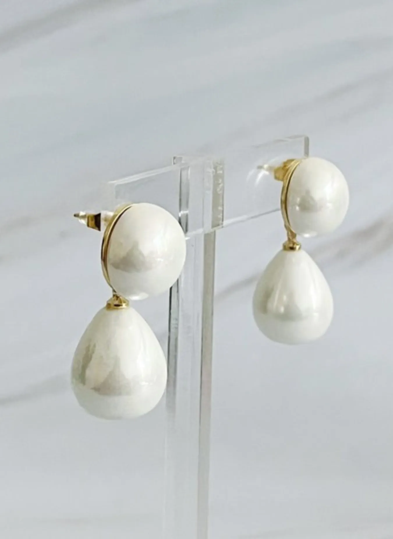 18K Gold Plated Glass Pearl Earrings