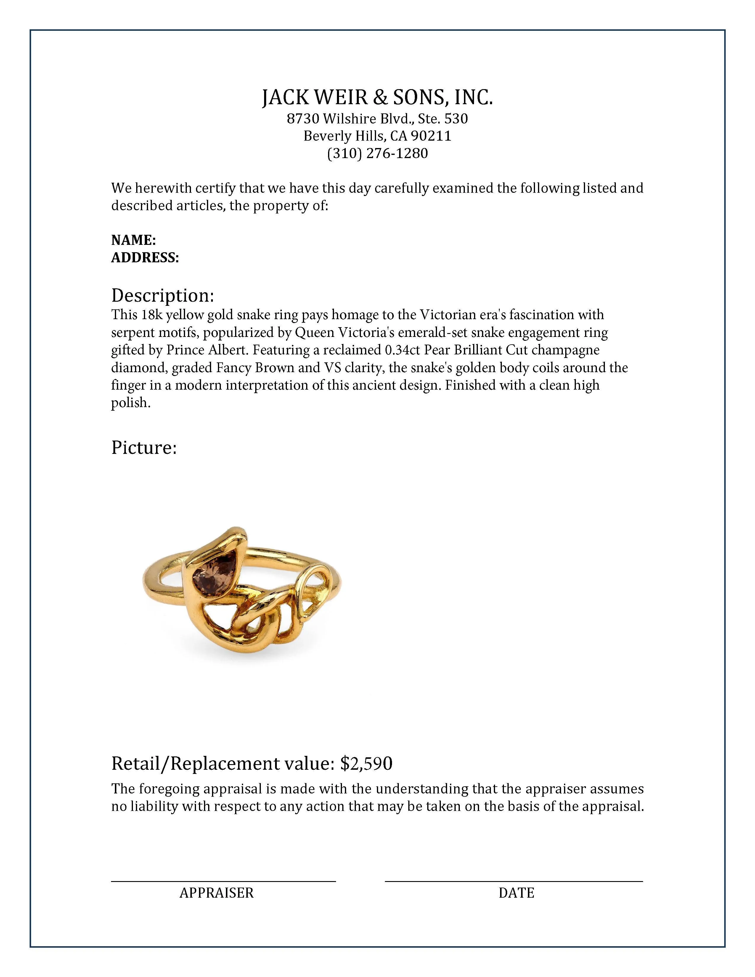 18k Yellow Gold Snake Ring with Champagne Diamond