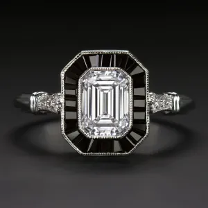 1ct LAB CREATED DIAMOND ENGAGEMENT RING CERTIFIED E VVS2 ART DECO ONYX VINTAGE