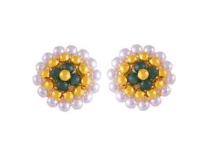 22k Majestic Pearl & Green Beads Tushi Gold Stud Earrings