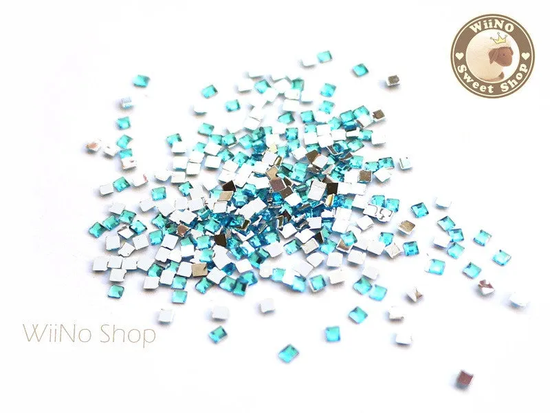 2mm Blue Aquamarine Square Flatback Acrylic Rhinestone Nail Art - 100 pcs