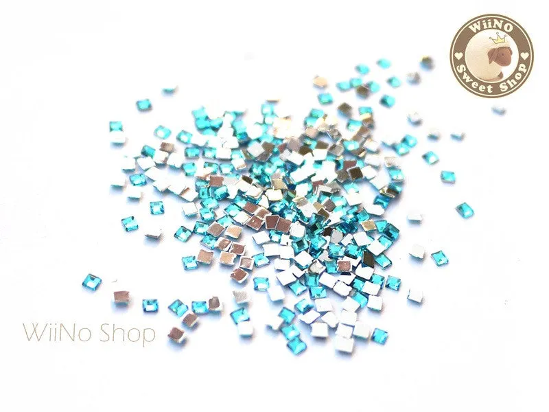 2mm Blue Aquamarine Square Flatback Acrylic Rhinestone Nail Art - 100 pcs