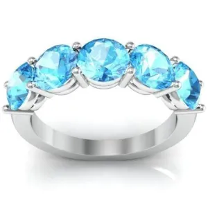 3.00cttw Shared Prong 5 Stone Aquamarine Ring