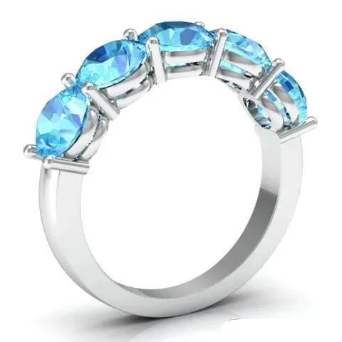 3.00cttw Shared Prong 5 Stone Aquamarine Ring