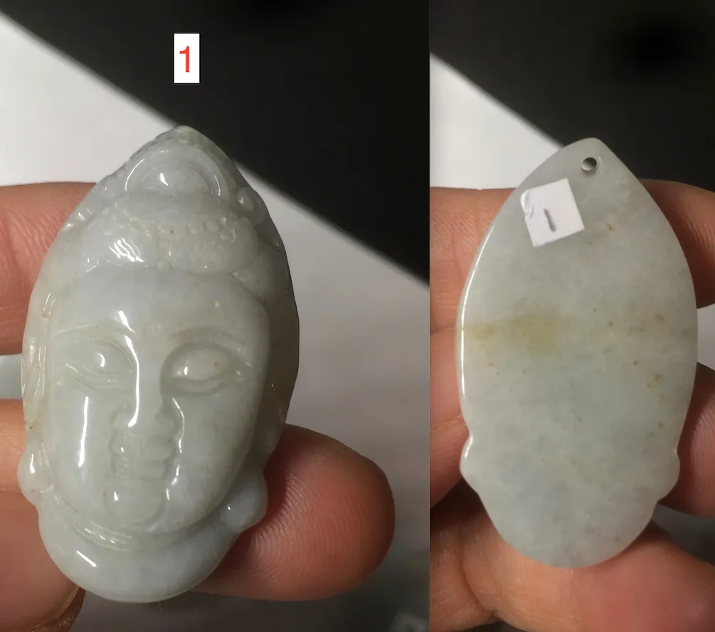 39mm 100% natural light green/white Guanyin jadeite jade pendant/hand held BF91