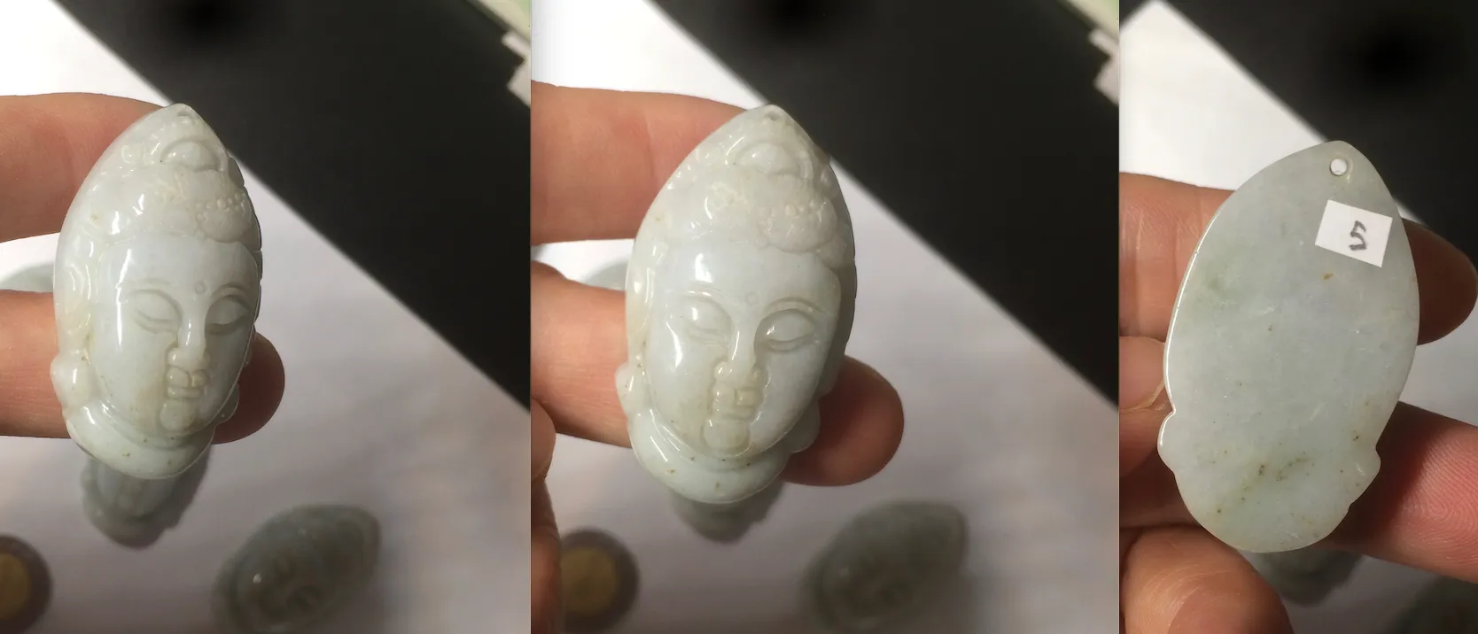 39mm 100% natural light green/white Guanyin jadeite jade pendant/hand held BF91