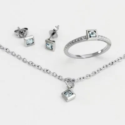 3mm Round Aquamarine March Birthstone Suite in 14kt White Gold