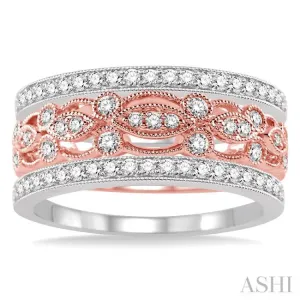 5/8 Ctw Round Cut Diamond Triple Band Set in 14K Rose and White Gold