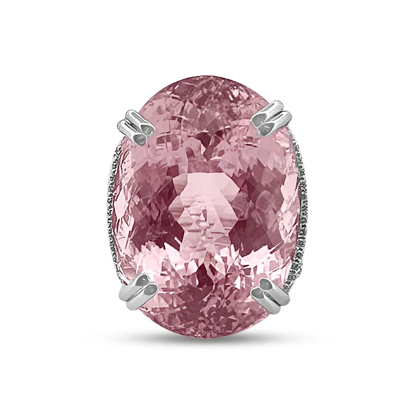 71cts Oval Kunzite and Diamond Cocktail Ring in 14k White Gold