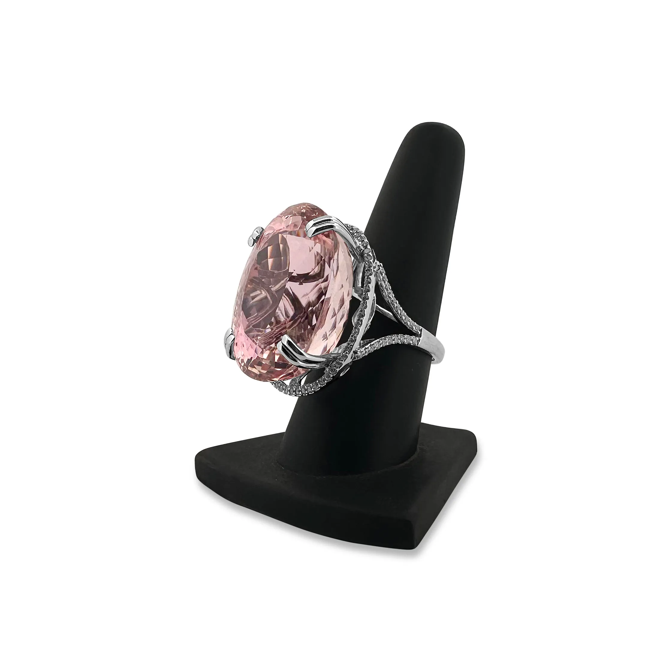 71cts Oval Kunzite and Diamond Cocktail Ring in 14k White Gold