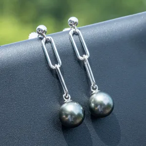 9-10mm Tahitian Black Pearl 925 Silver Seawater Pearl Earrings