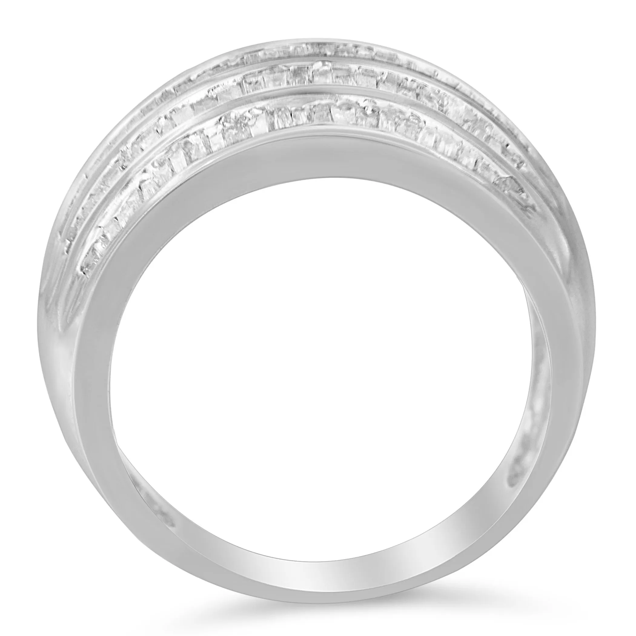 .925 Sterling Silver 1.0 Cttw Baguette-Cut Diamond 6-Row Channel Set Domed Tapered Cocktail Fashion Ring (H-I Color, I2-I3 Clarity)