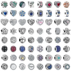 925 Sterling Silver Colorful Clear Zircon Sparkling Love Charm Round Heart Beads Fit Original Pandora Bracelet Women DIY Jewelry