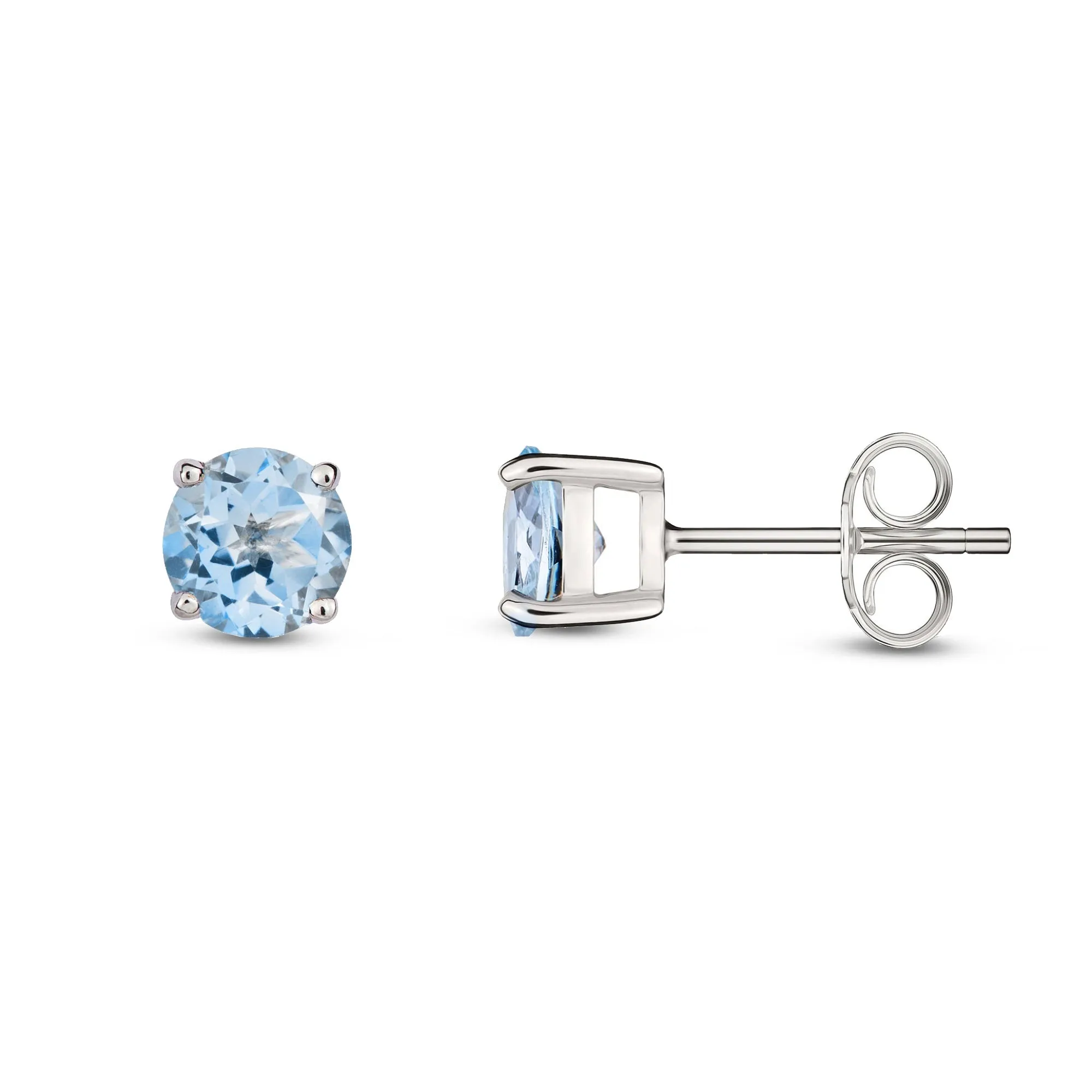 9ct White Gold 5mm Aquamarine Four Claw Round Stud Earrings