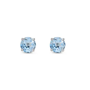 9ct White Gold 5mm Aquamarine Four Claw Round Stud Earrings