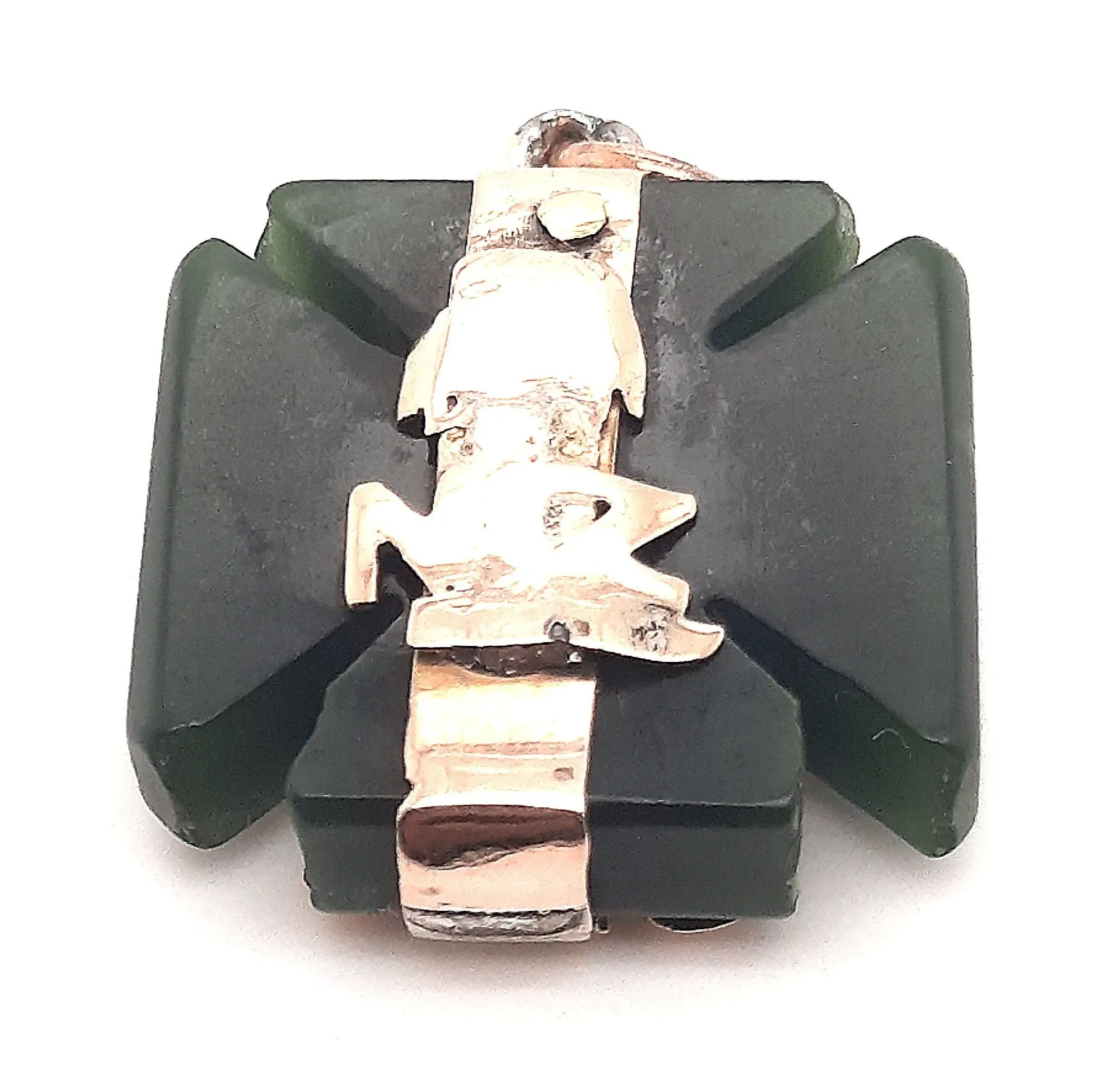 9ct Yellow Gold & Greenstone Nephrite Jade Maltese Cross Handmade Pendant