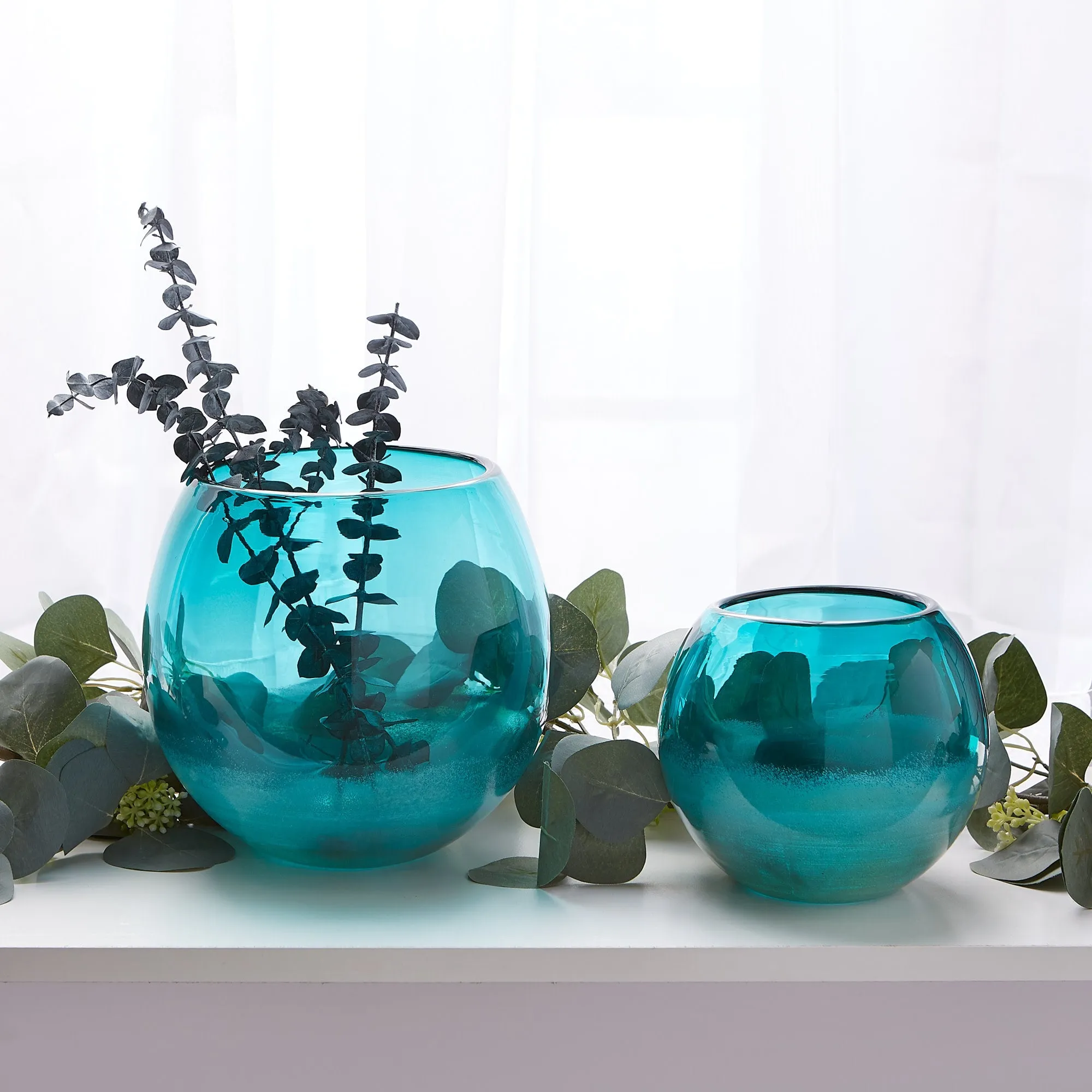 Accent Plus Small Aqua Fish Bowl Vase - Decorative Glass Home Décor