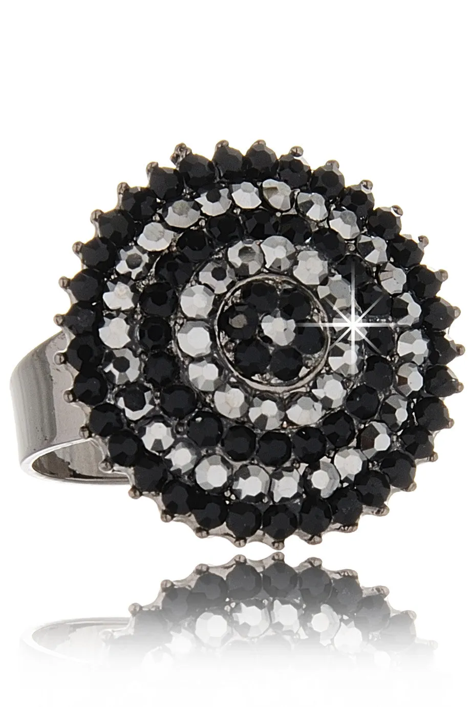 ALBA Black Round Crystal Ring