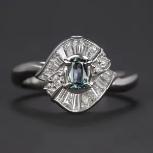 ALEXANDRITE DIAMOND COCKTAIL RING PLATINUM BYPASS HALO COLOR CHANGE GREEN PURPLE