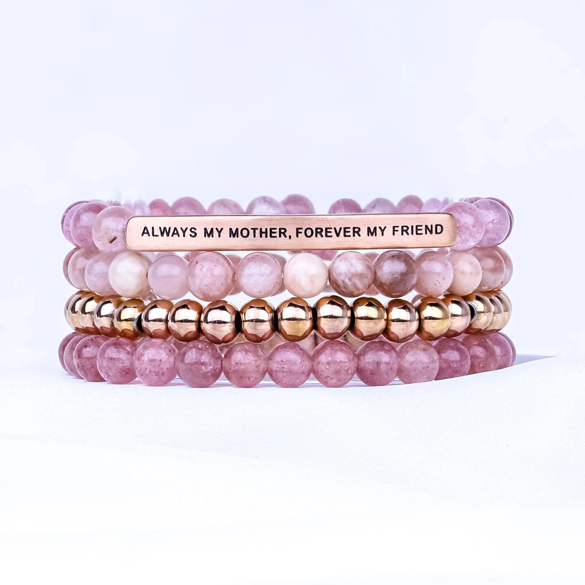 ALWAYS MY MOTHER 4 BRACELET GIFT SET - PINK QUARTZ