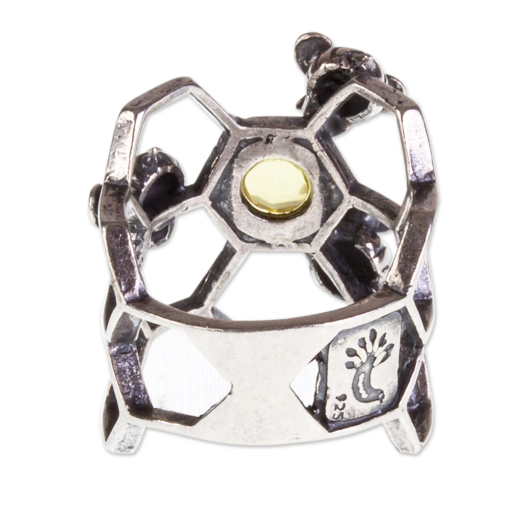 Amber and Sterling Silver Bee Cocktail Ring from Mexico - Glowing Honey | NOVICA