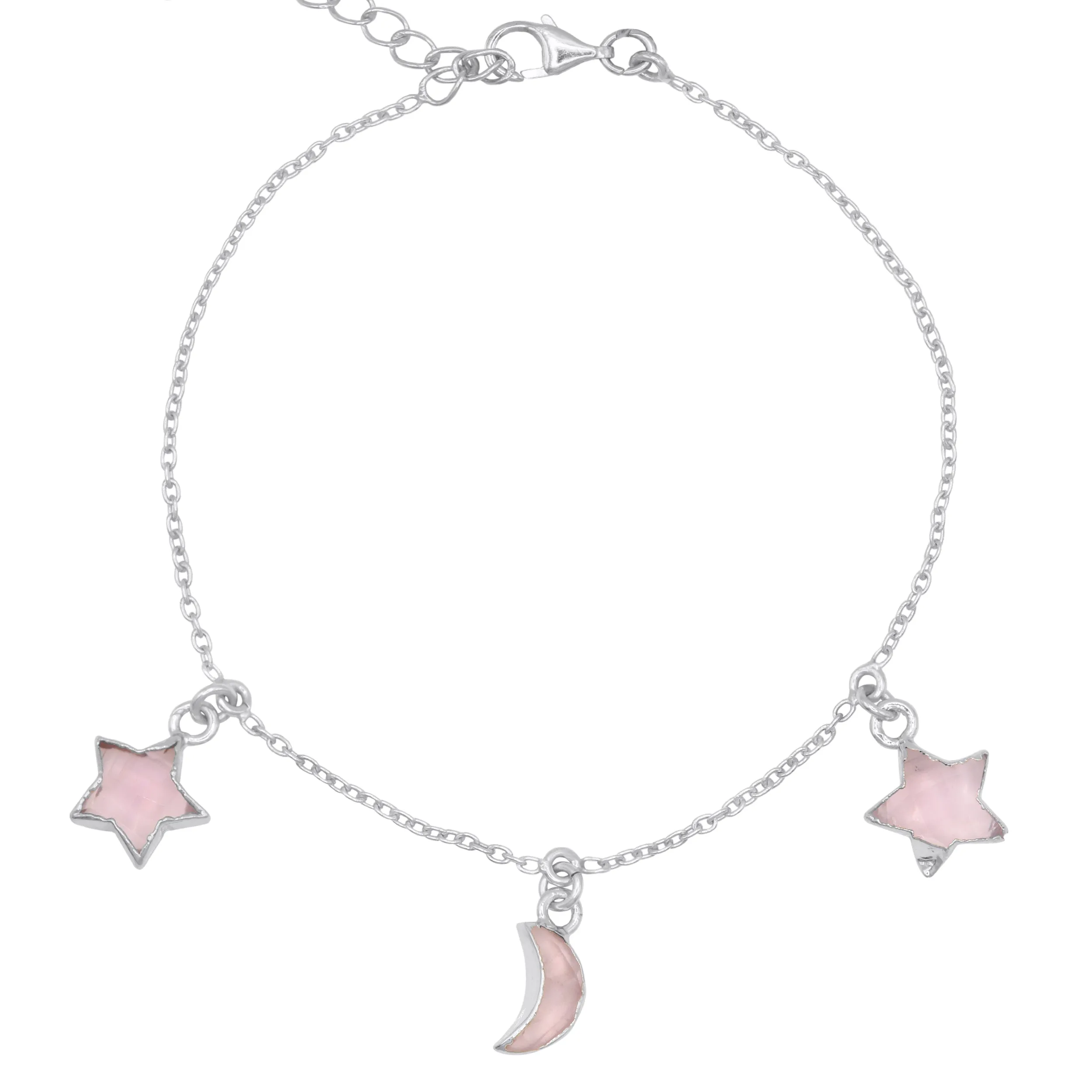 Amelia Rose Quartz Star & Moon Charm Bracelet | 925 Sterling Silver