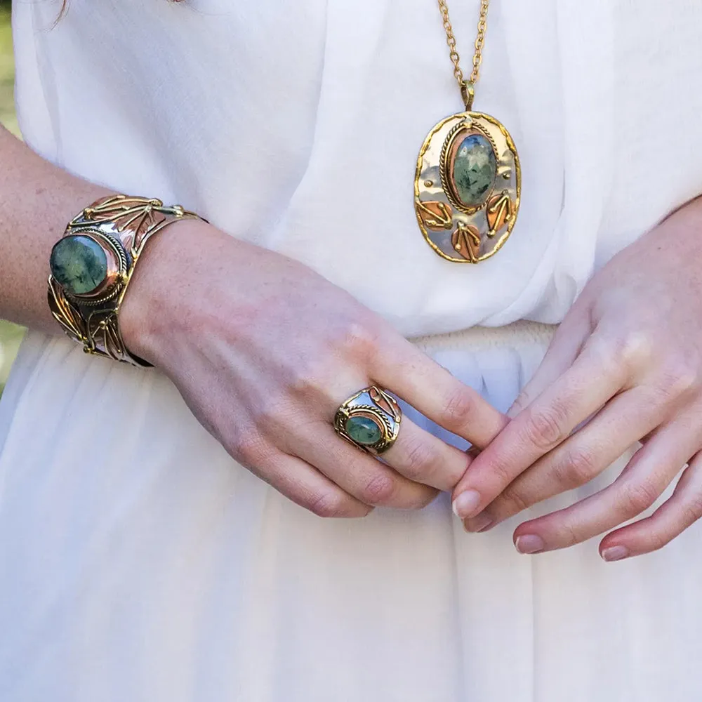 Anju Mixed Metal and Moss Agate Stone Ring