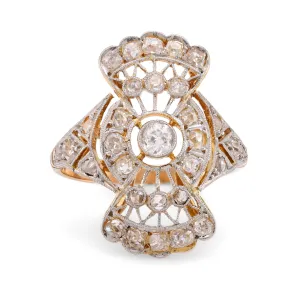 Antique Diamond 18K Yellow and White Gold Filigree Ring