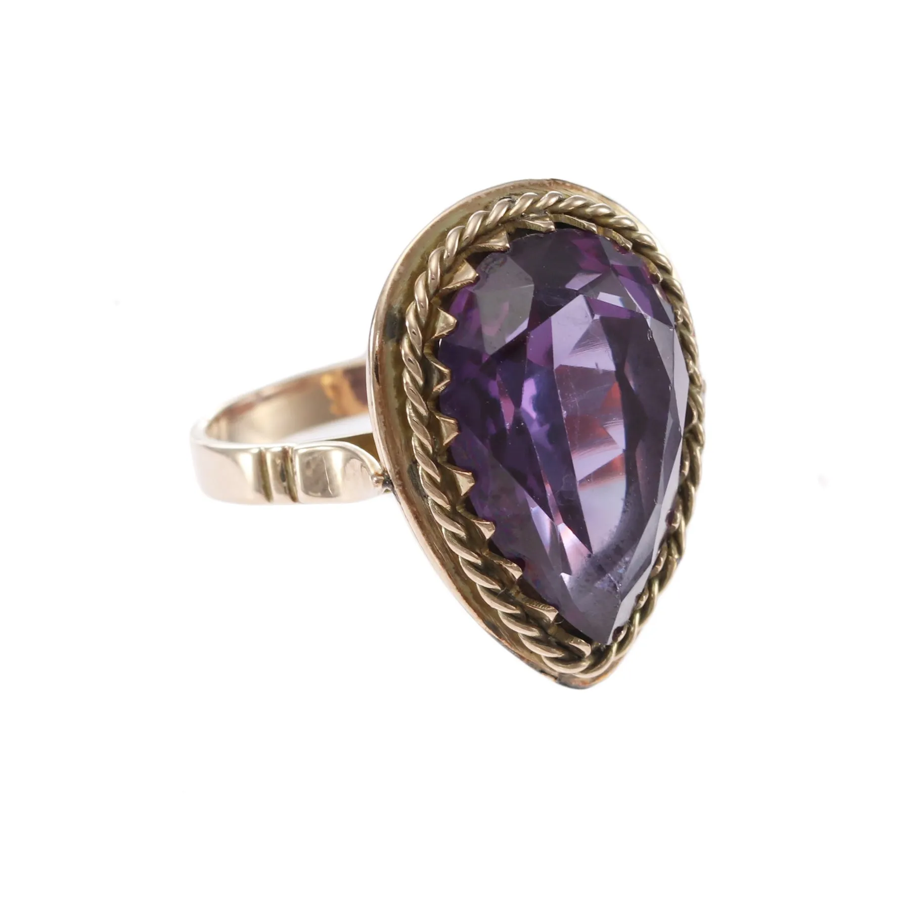 Antique Victorian 9.35CTW Pear Shape Amethyst Cocktail Ring 14k Rose Gold