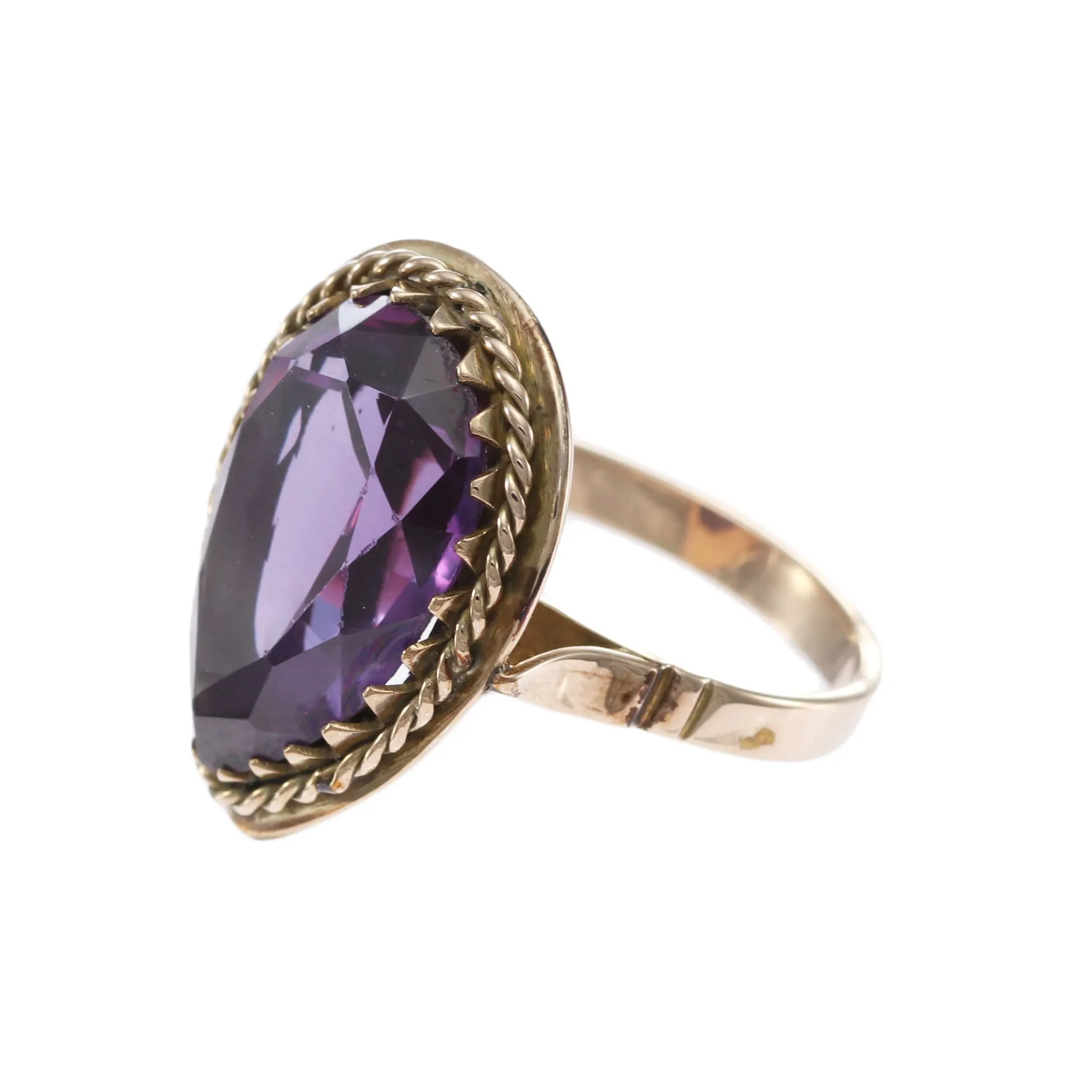 Antique Victorian 9.35CTW Pear Shape Amethyst Cocktail Ring 14k Rose Gold