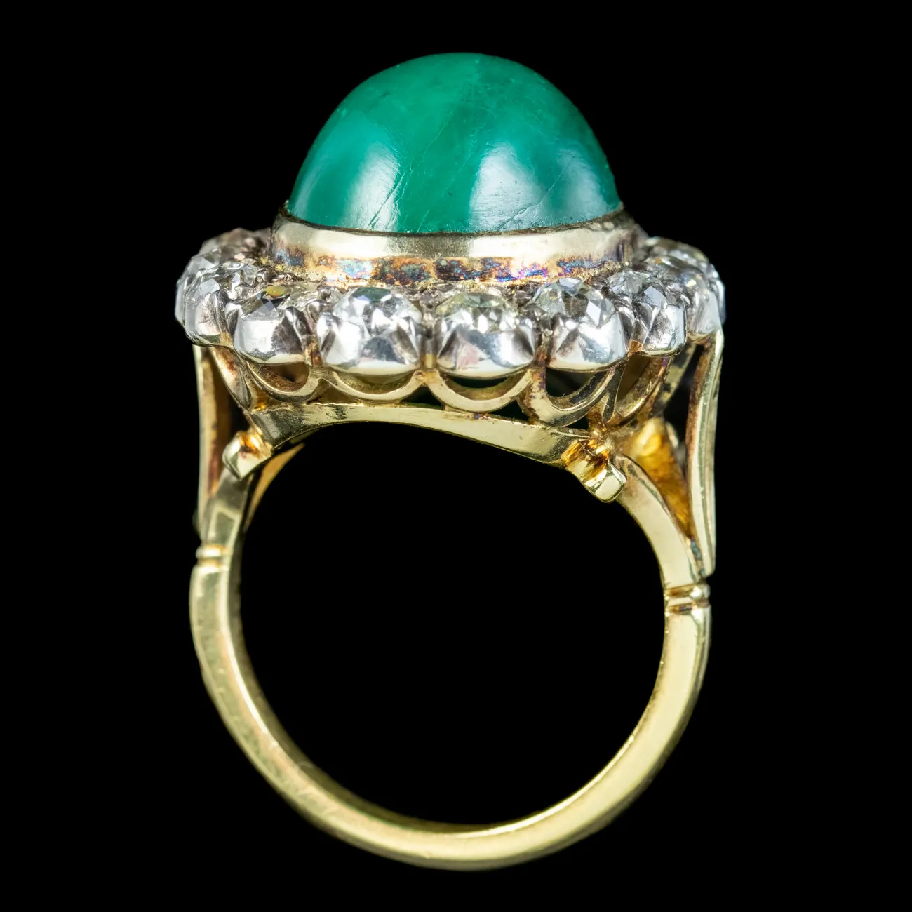 Antique Victorian Emerald Diamond Cluster Ring 11ct Cabochon Emerald