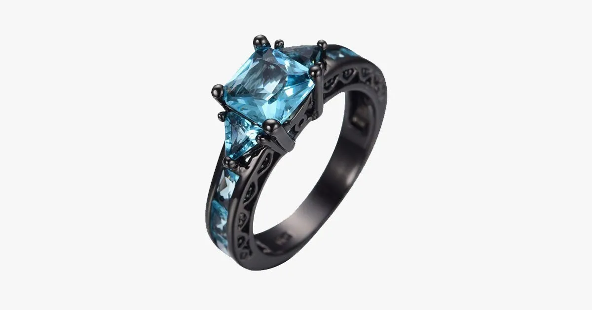 Aquamarine Gemstone Ring - 10kt Black Gold Plated