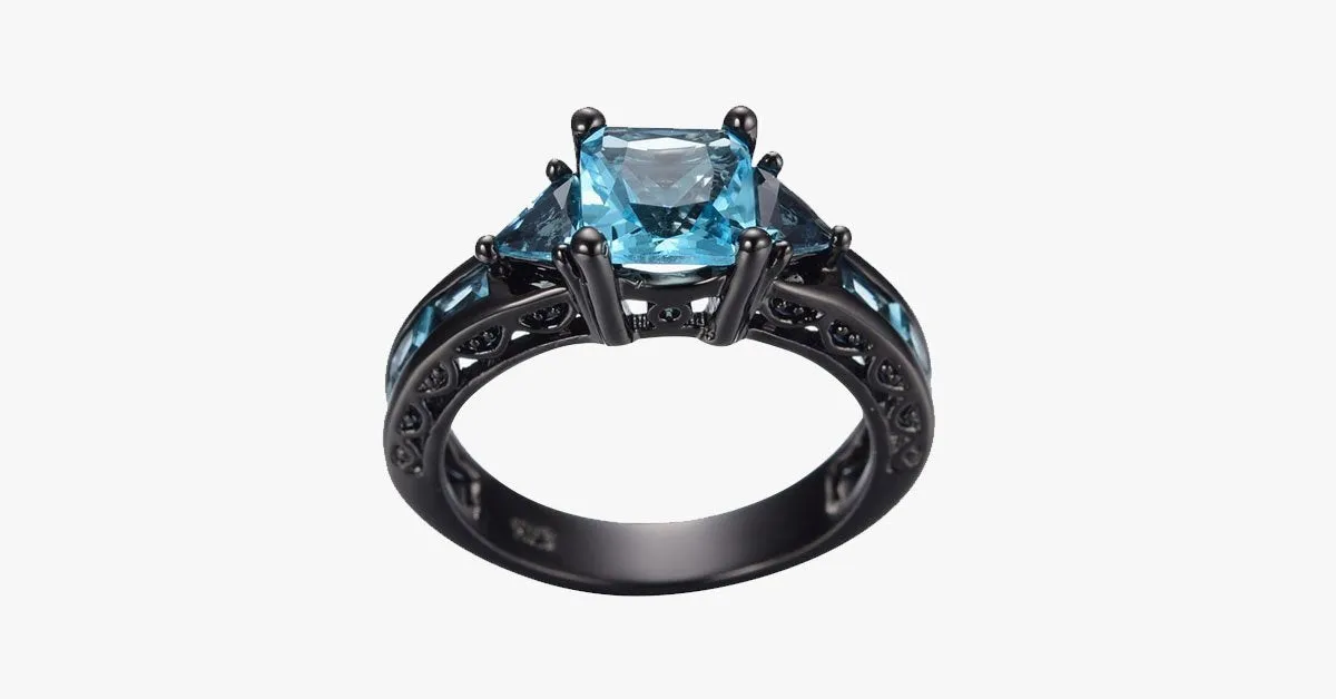 Aquamarine Gemstone Ring - 10kt Black Gold Plated