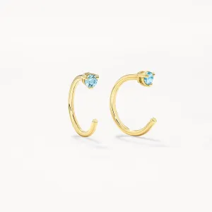 Aquamarine March Birthstone Hook Stud Earrings in 10k Gold