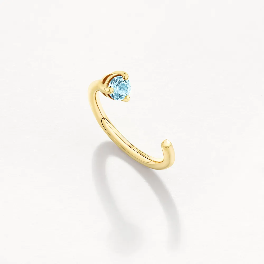 Aquamarine March Birthstone Hook Stud Earrings in 10k Gold