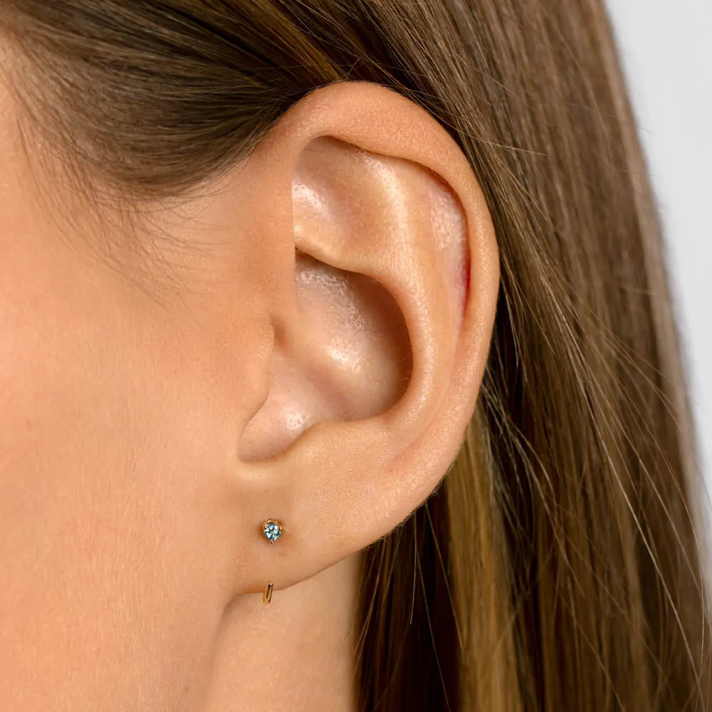 Aquamarine March Birthstone Hook Stud Earrings in 10k Gold