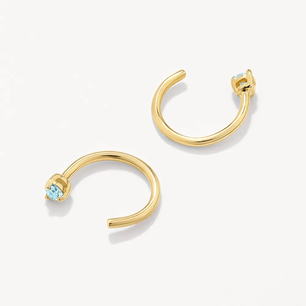 Aquamarine March Birthstone Hook Stud Earrings in 10k Gold