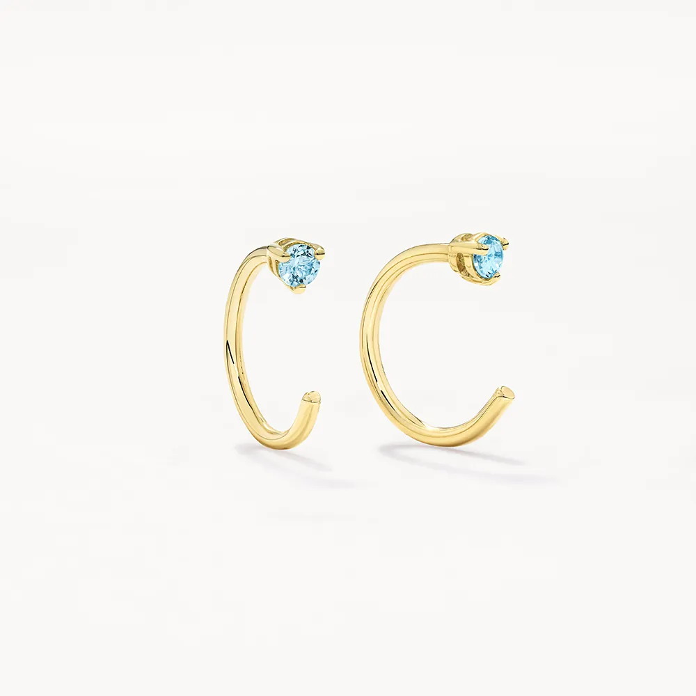 Aquamarine March Birthstone Hook Stud Earrings in 10k Gold