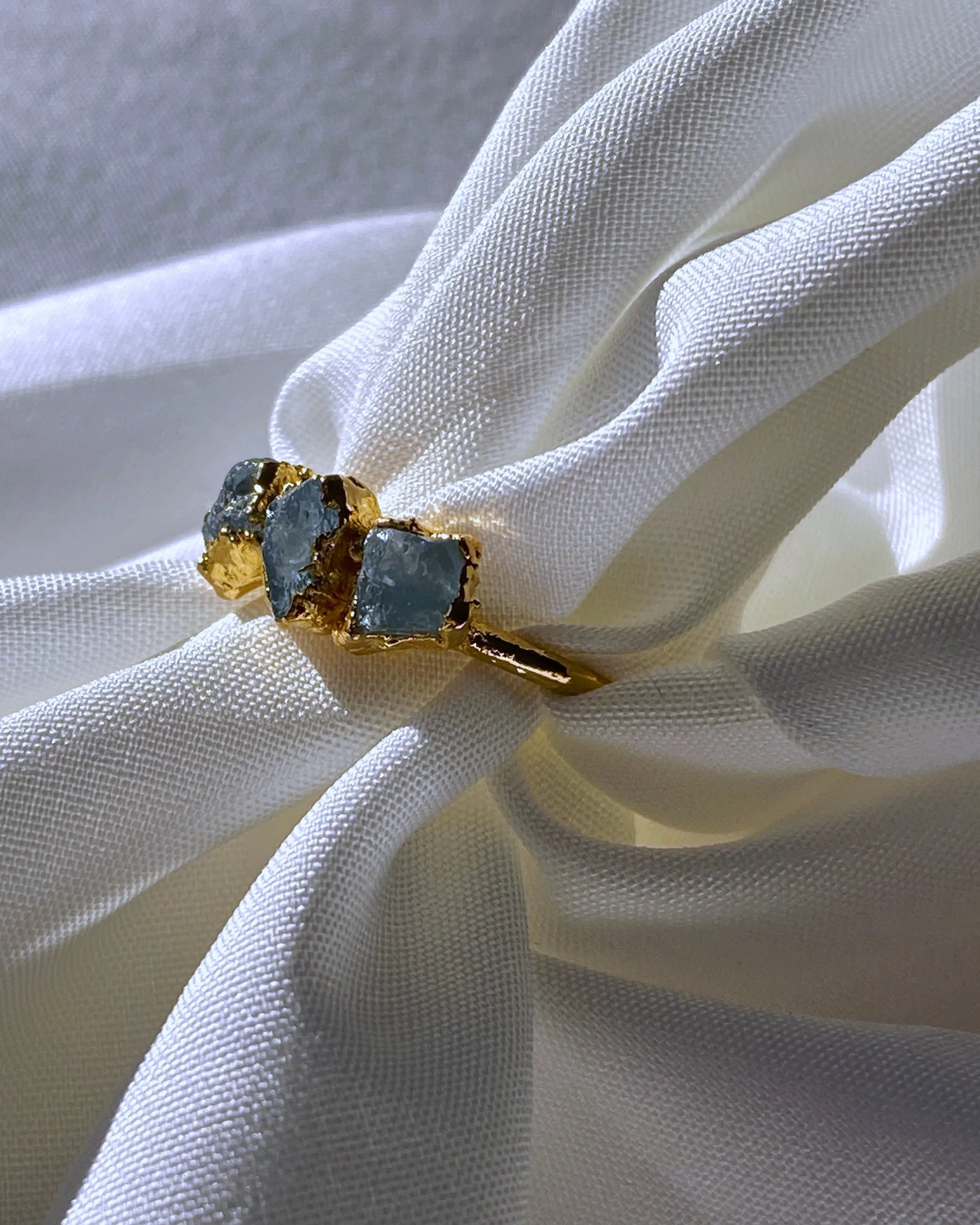 Aquamarine Raw Tri-Stone Ring