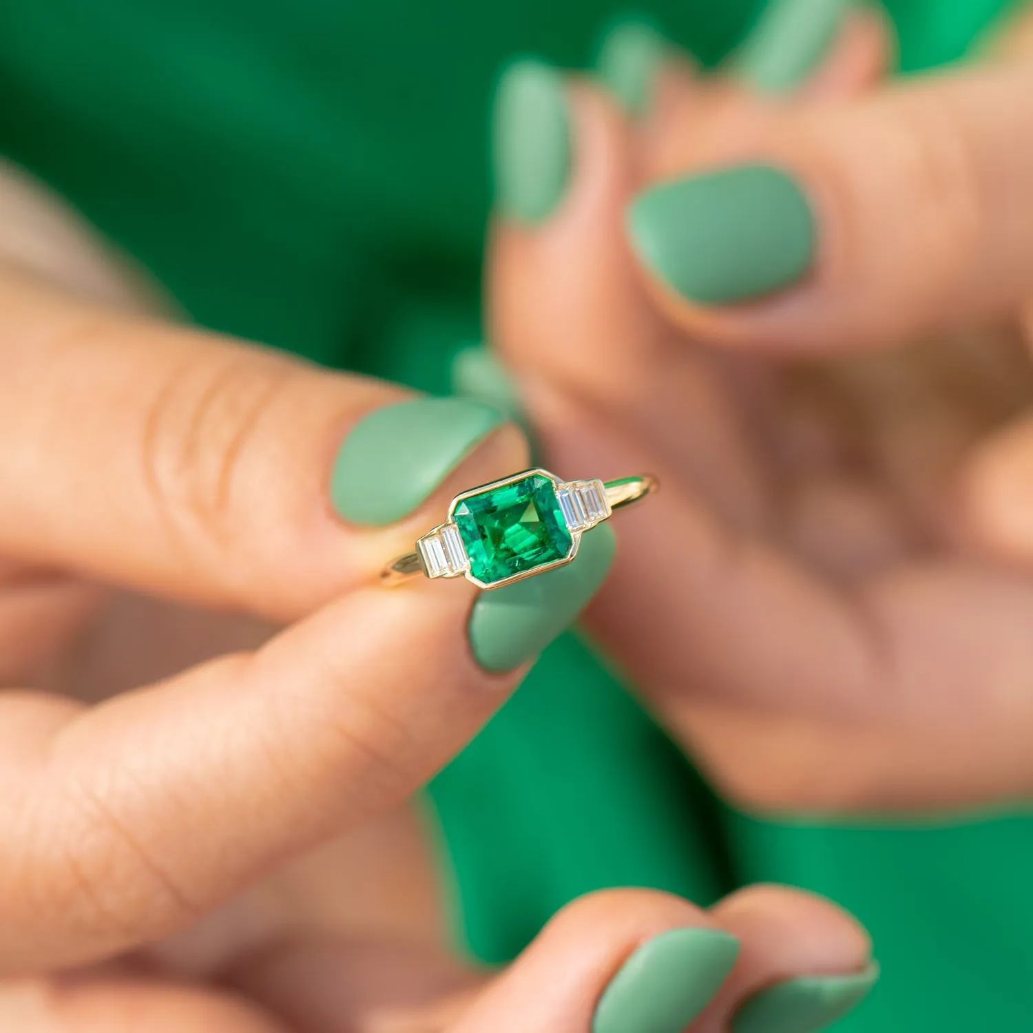 Art Deco Emerald Engagement Ring with Baguette Diamonds