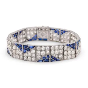 Art Deco Sapphire Diamond 18K White Gold Bracelet