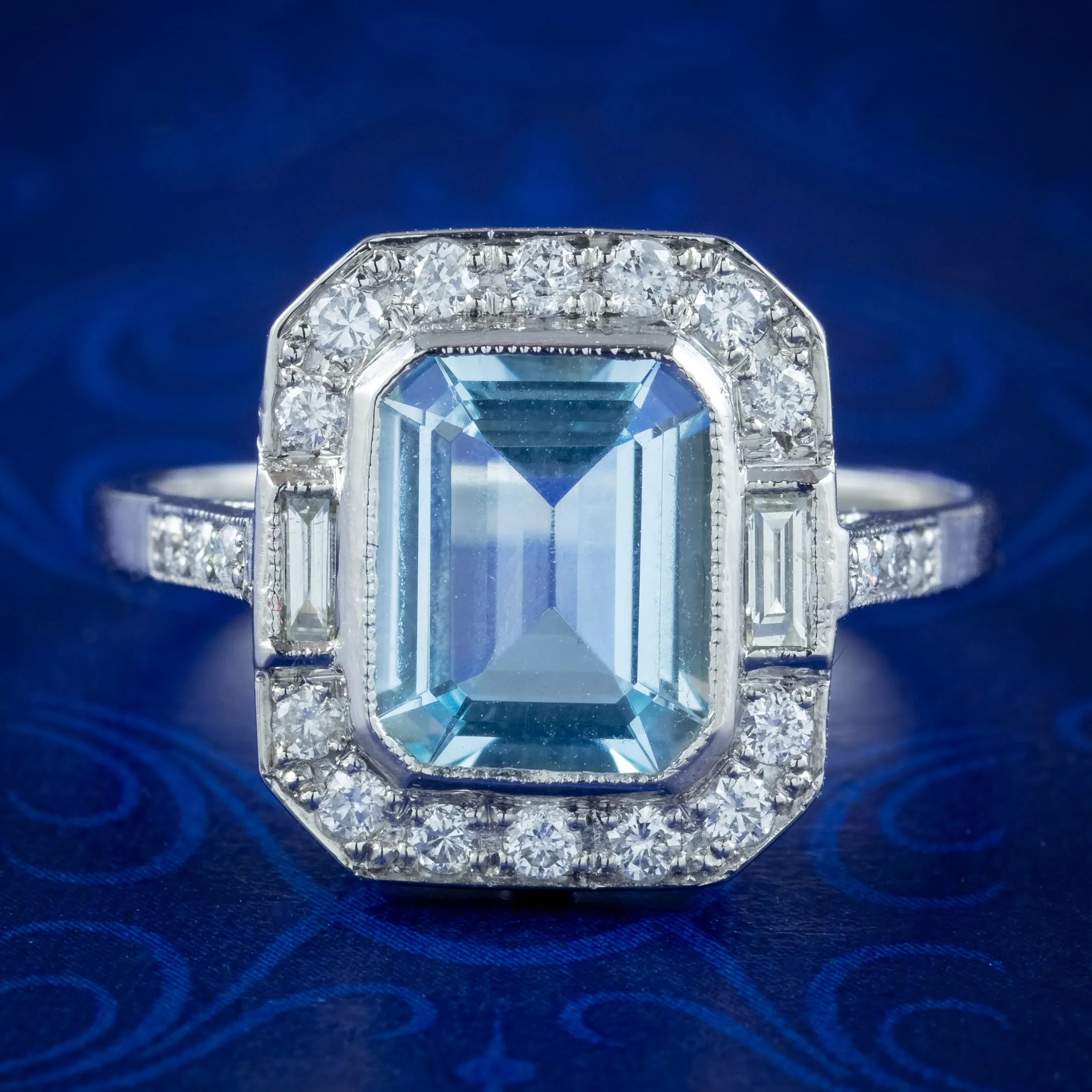 Art Deco Style Aquamarine Diamond Ring 3ct Aqua