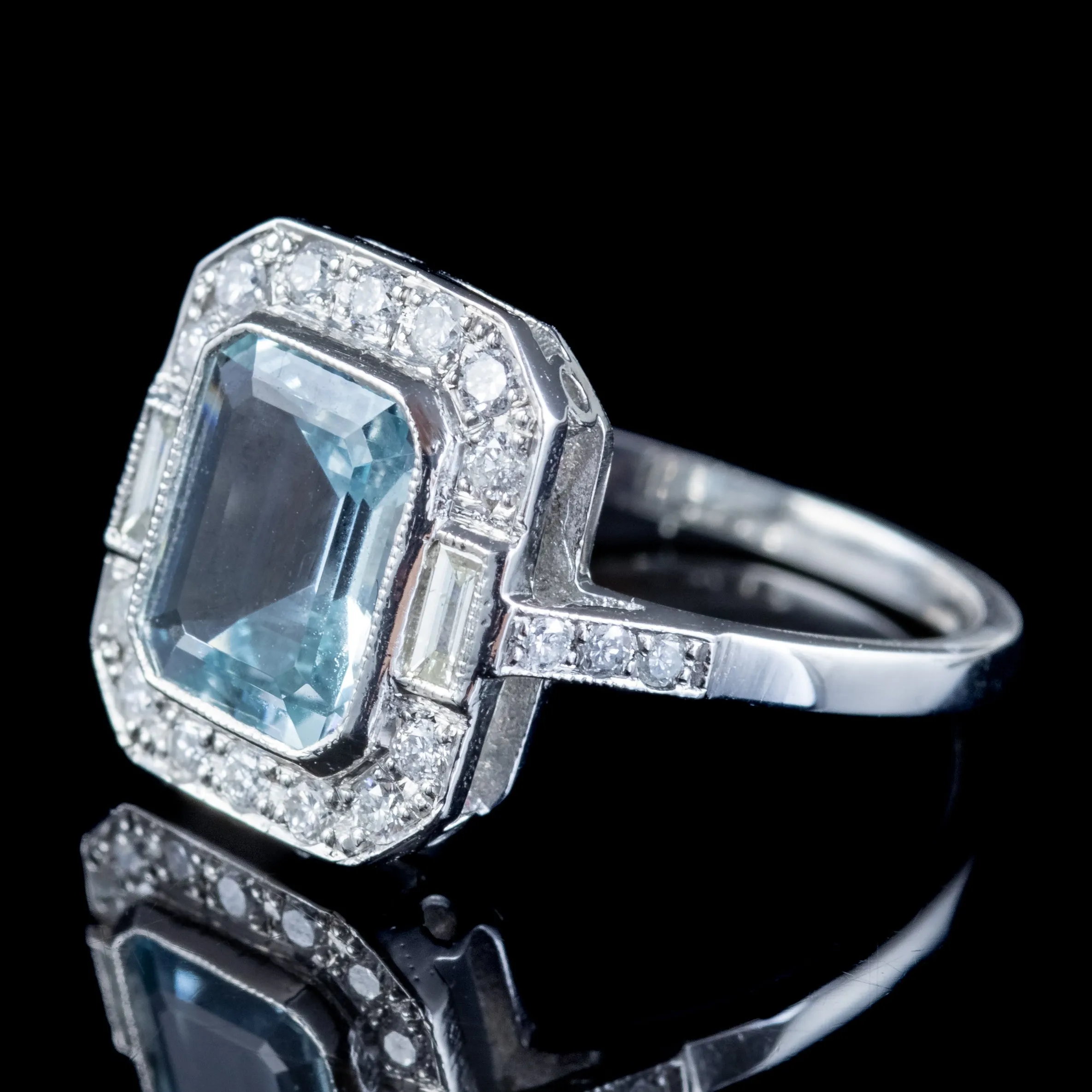 Art Deco Style Aquamarine Diamond Ring 3ct Aqua