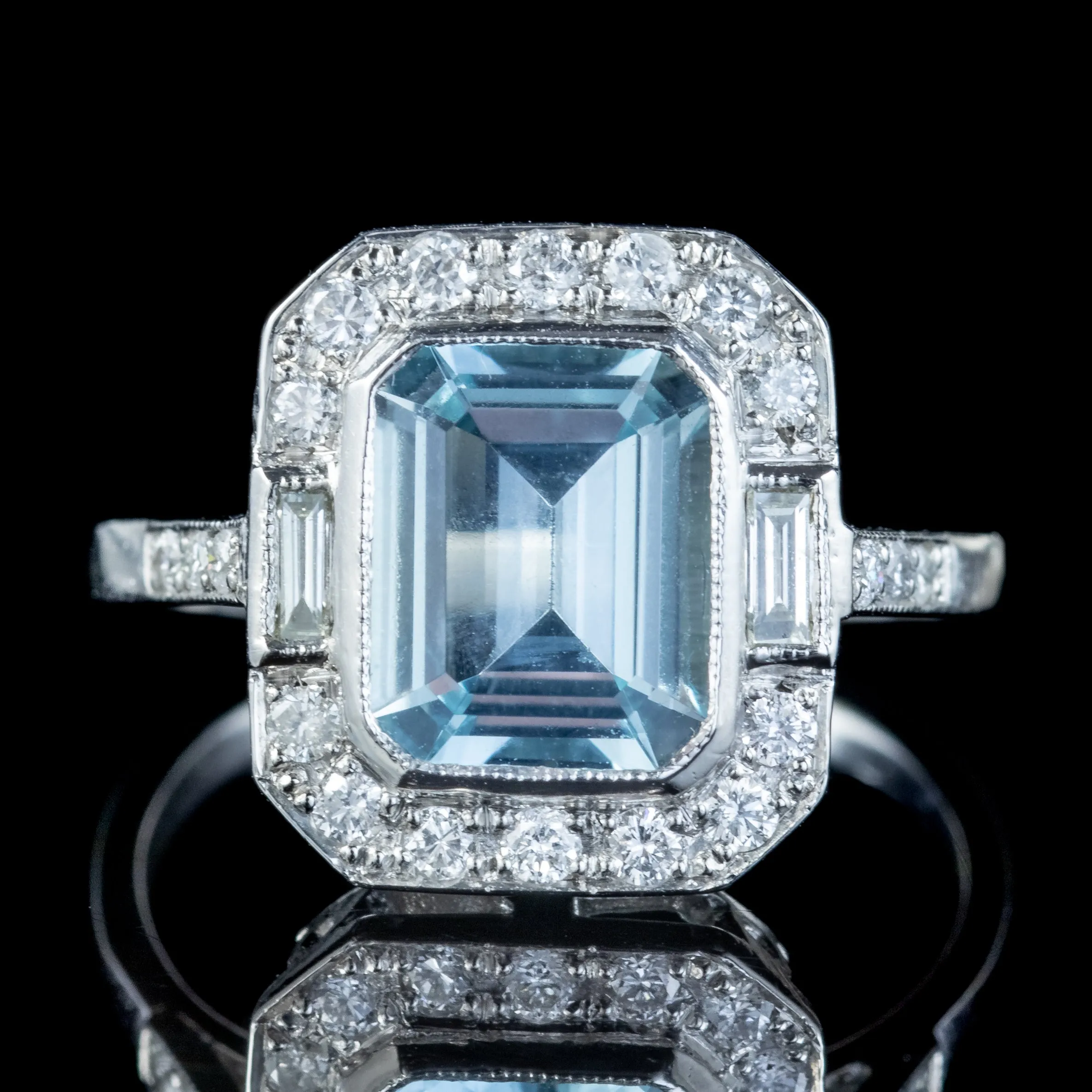 Art Deco Style Aquamarine Diamond Ring 3ct Aqua